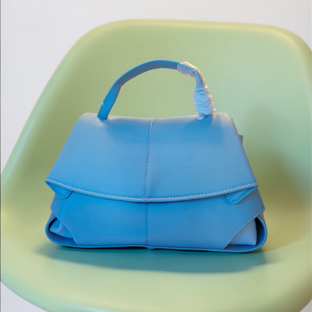 BIG SALE!! Elegant Blue Pebbled Leather Origami Style Satchel - Picture 4 of 8